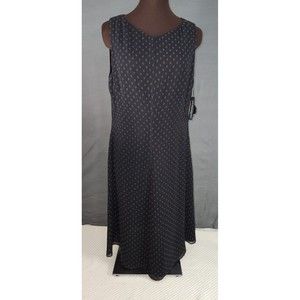 Tahari Black‎ Tan Circle Print Sleeveless V Neck 100% Silk Flare Dress Sz 12 NWT